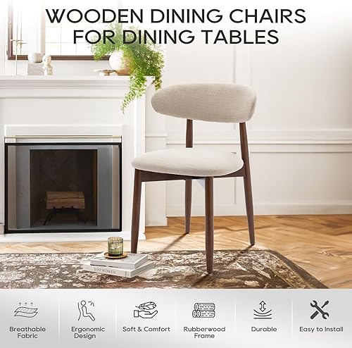 Miniatura 6 de COLAMY Juego de 2 sillas de comedor de madera, sillas laterales de cocina tapizadas en tela moderna, silla de comedor estilo granja con reposapiés,