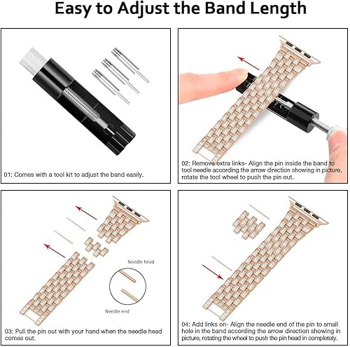 Miniatura 7 de QVLANG - Correa para Apple Watch de 1.496 in, 1.575 in, 1.654 in, 1.732 in (38, 40, 42 y 44 mm), serie 54321, Serie de correa ostentosa para mujer