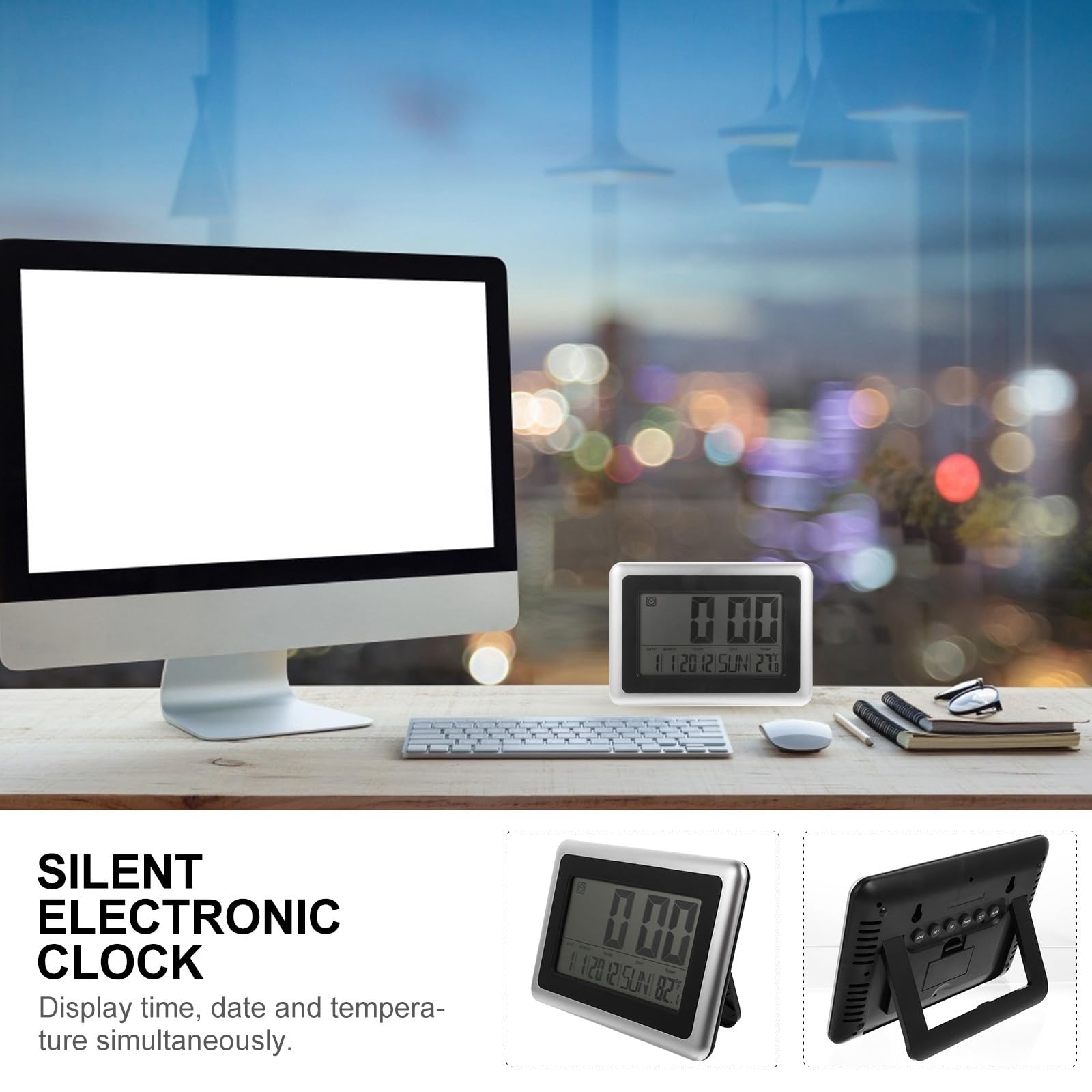 Orologio Digitale Lcd e Basso Consumo Energetico Silenzioso da Parete da Tavolo Calendario Perpetuo, Materiale Plastico per Anziani e Ufficio