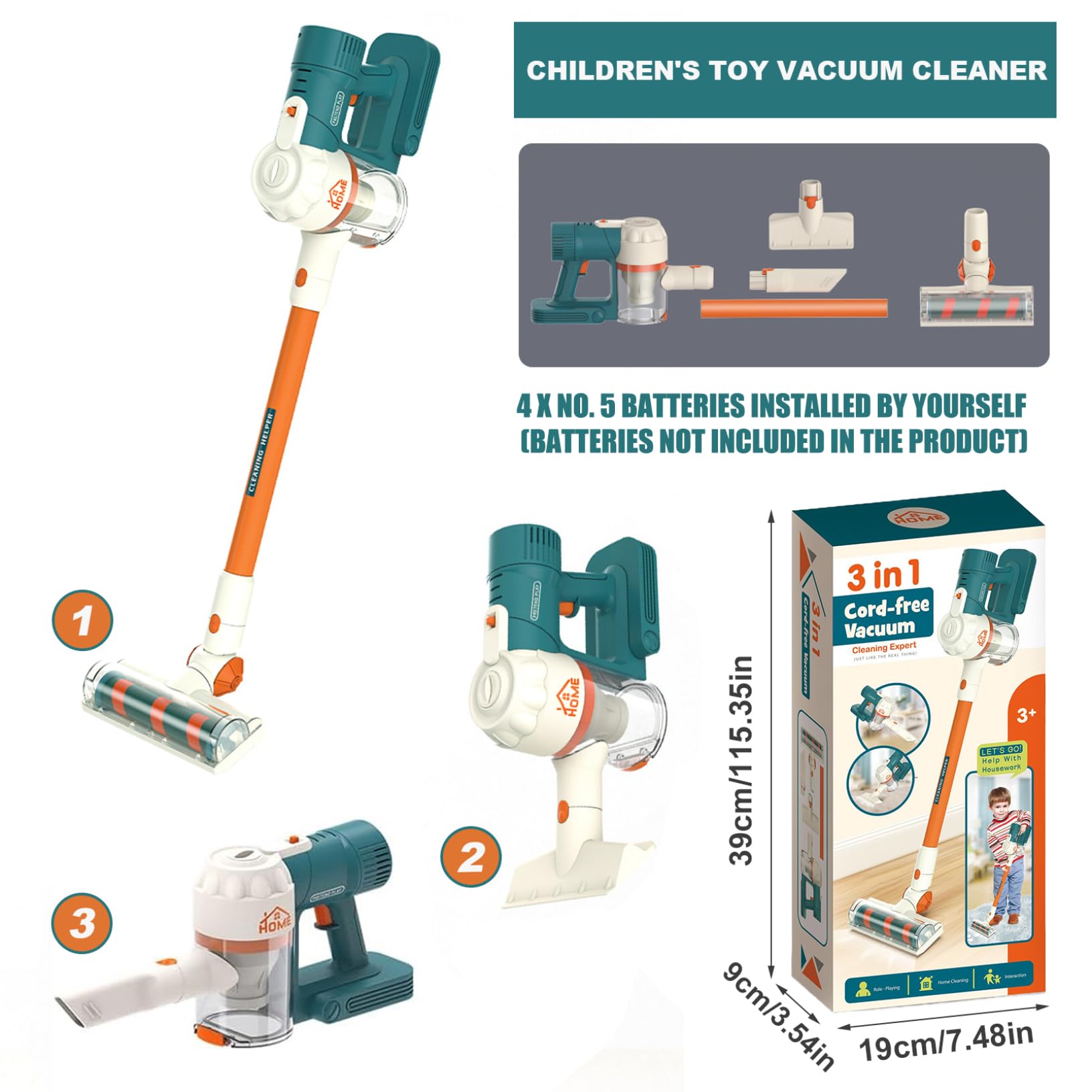 Aspirapolvere per bambini senza fili, da appendere alla parete, per bambini, con batteria, realistico, funzionante, alimentato, interattivo, per incollare genitori e figli, set per la pulizia dei