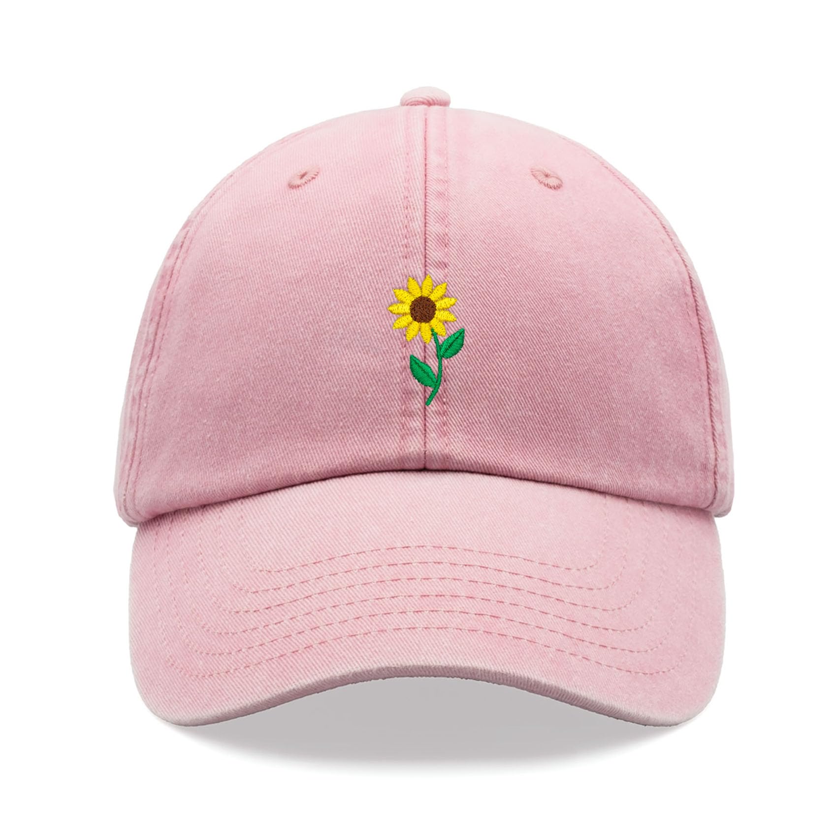Sunflower Baseball Cap Vintage Washed Unisex Dad Hat Adjustable Pink