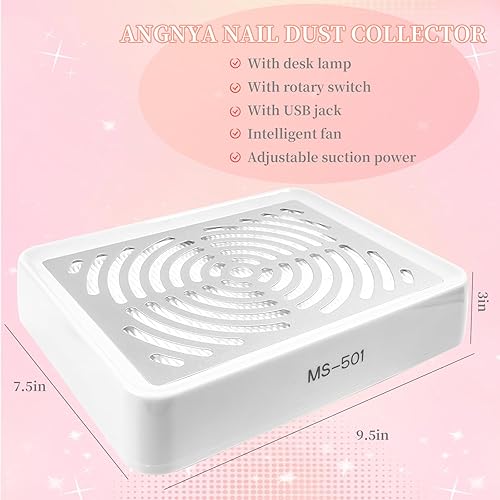 Miniatura 7 de ANGNYA Colector de polvo de uñas con luz LED, colector de polvo de uñas para uñas acrílicas, potente colección de polvo al vacío de uñas de 40 W con