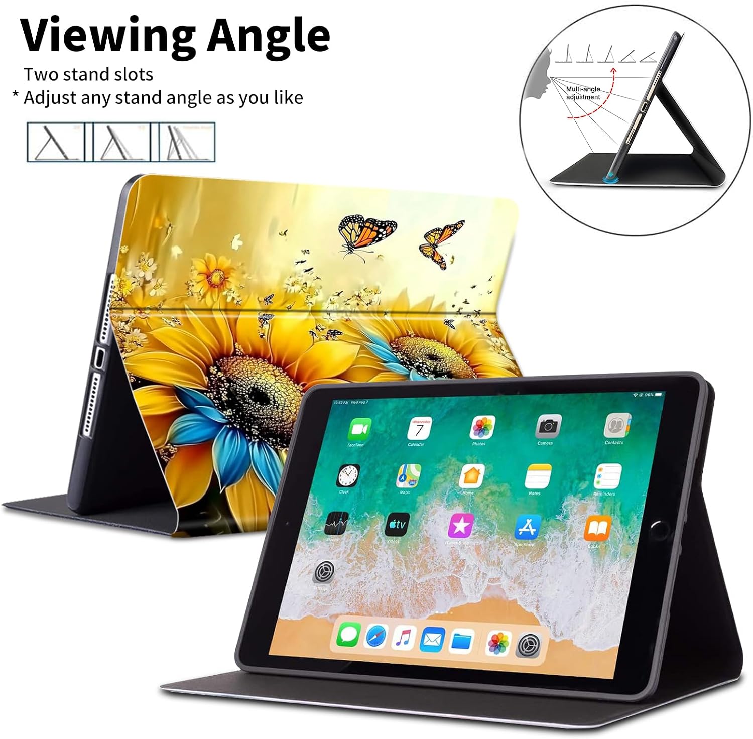 for iPad Pro 13 Inch Case M4 (2024 Model, 7th Generation) Case-Slim PU Leather Stand Smart Cover with Auto Wake/Sleep for iPad Pro 13",Yellow Sunflower Butterfly