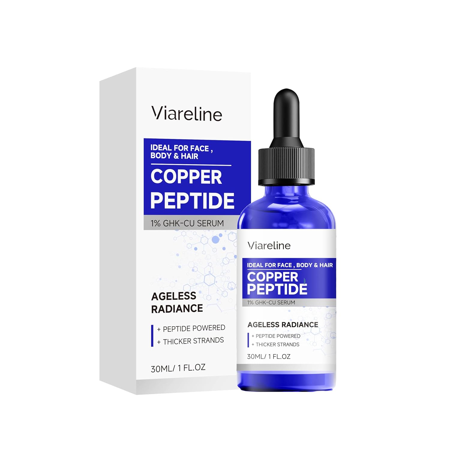 Viareline Copper Peptide Serum, 1% GHK‑CU, for Face, Body & Hair, 1 fl oz
