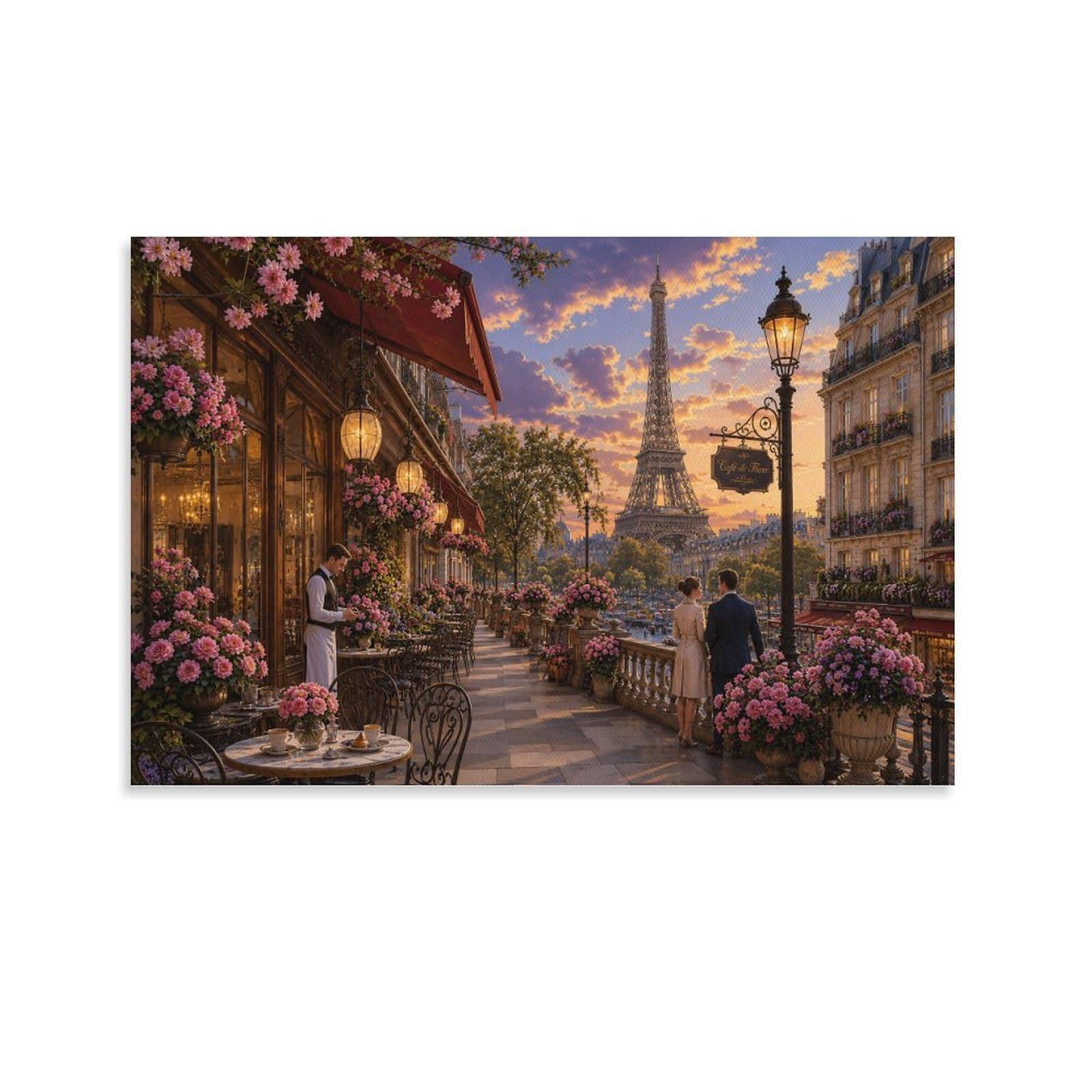 Paris Eiffel Tower Streetscape Canvas Prints Modern HD Wall Art Pictures Poster Decor for Dining Room, Living Room, Home, Bedroom Decorations, Gift 20x30inch(50x75cm)