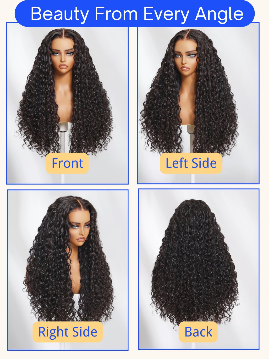 Nadula 13x6 Water Wave Drawstring Wig Human Hair for Women,Pre Cut Glueless Wet and Wavy Lace Frontal Wigs Pre Plucked Natural Hairline Ready to Wear Beginner Friendly 180% Density Black Color 14inch