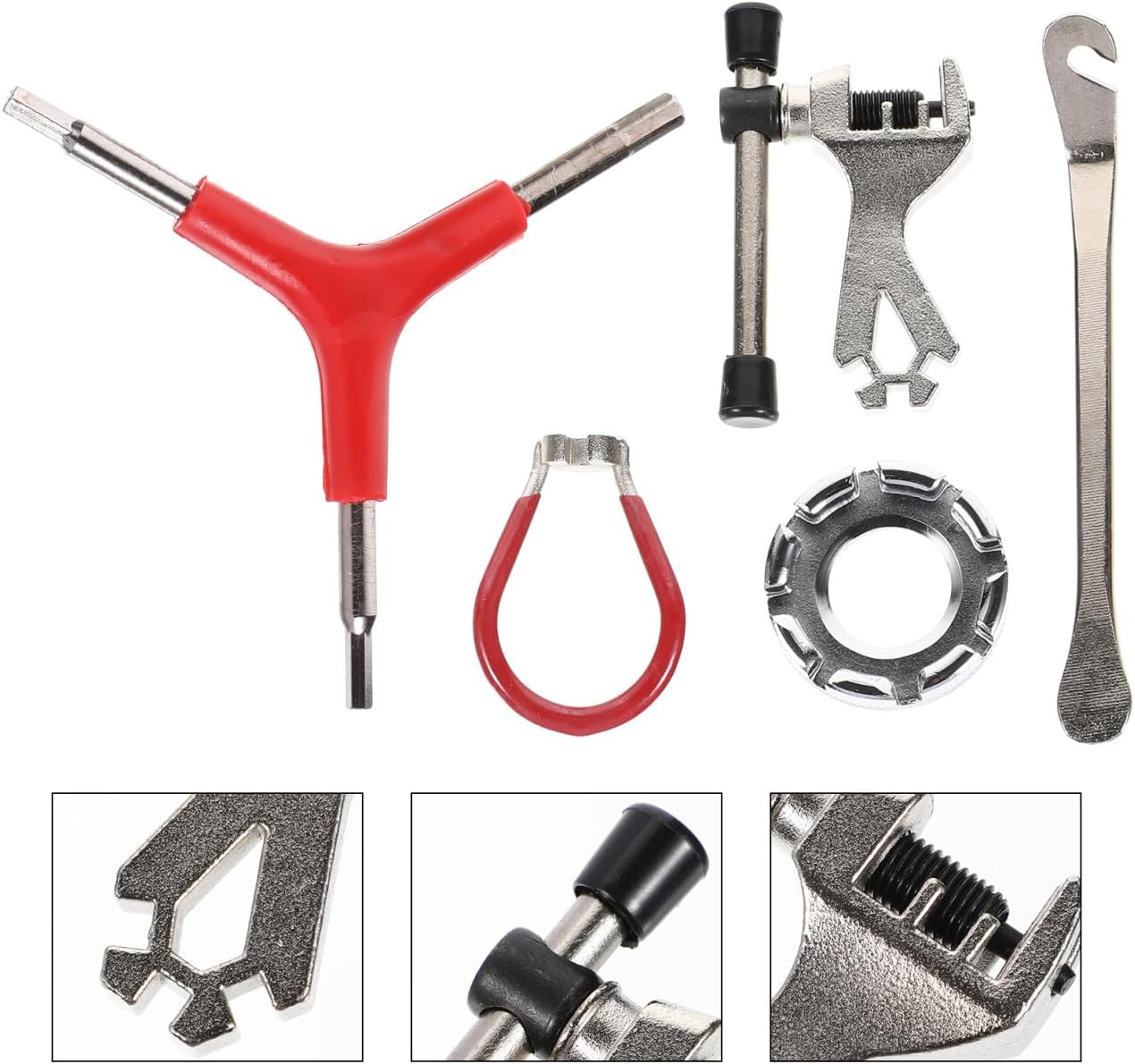 Bike Spoke Wrench Set 5pcs with Chain Breaker and Tire Lever, Steel Cycling Wheel Repair Tools for Mountain and Road Bikes Maintenance