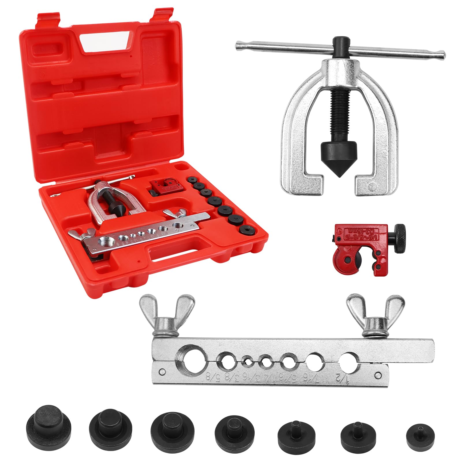 Kit D'Évasement De Conduites De Frein Leikurvo - Inclut Coupe-Tube Et Cônes Pour Tuyaux 3/16" à 1/2" - Pour Raccord Simple Ou Double - Mallette De Rangement - 6