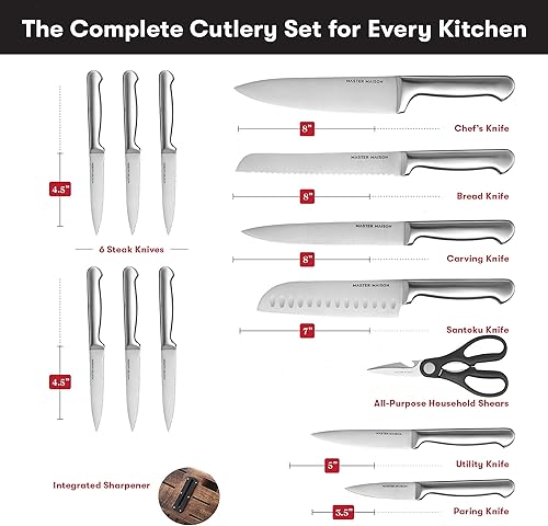 Miniatura 2 de Juego de 15 cuchillos de cocina de alta calidad con bloque  cuchillos de acero inoxidable alemán Master Maison con afilador de cuchillos y 6