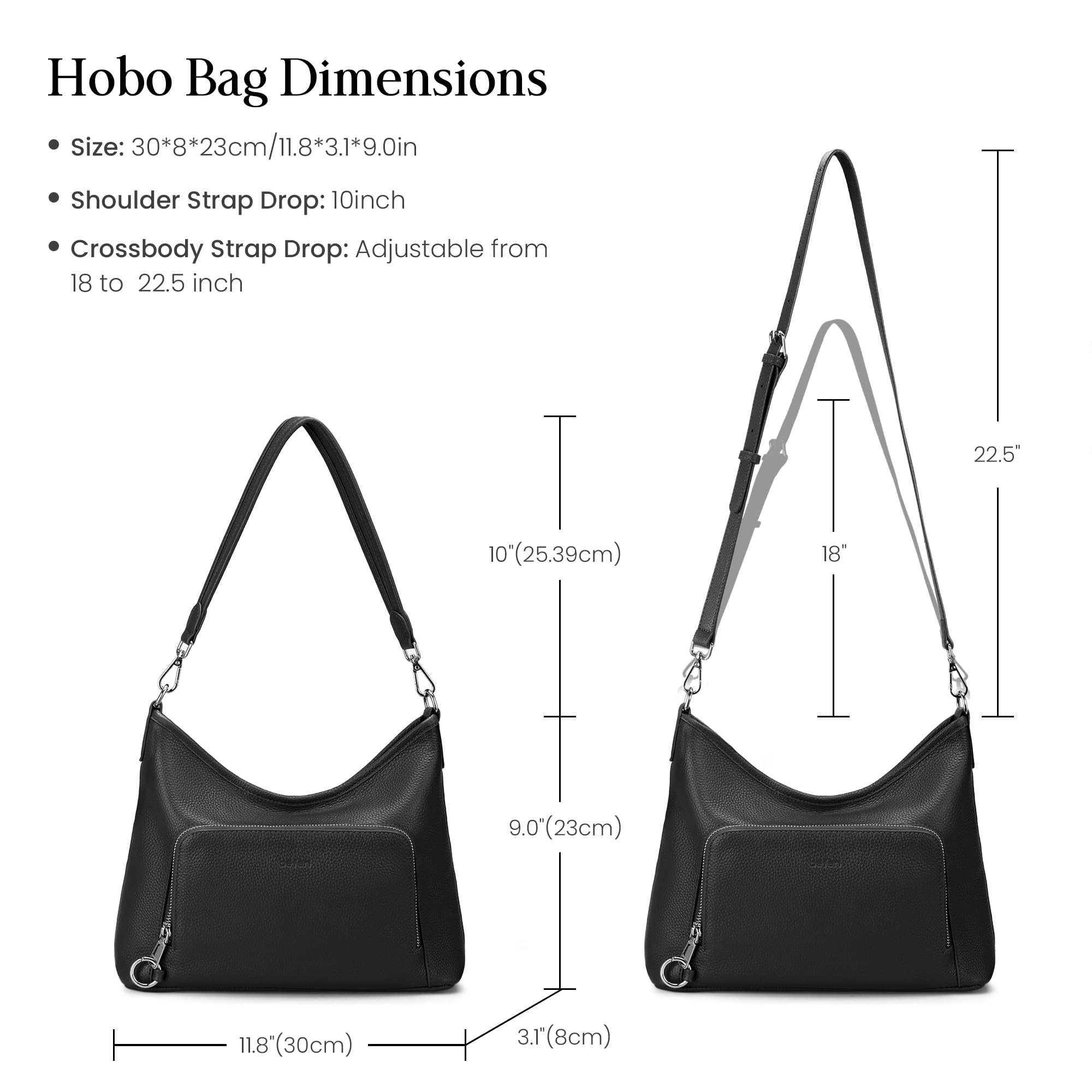 befen Echtleder Handtasche Damen Mittelgroß, Umhängetasche Anti Diebstahl | Hobo Bag, Leder Schultertasche Damen Shopper Tasche mit 2 Schultergurten - Einfache Klassische Elegante