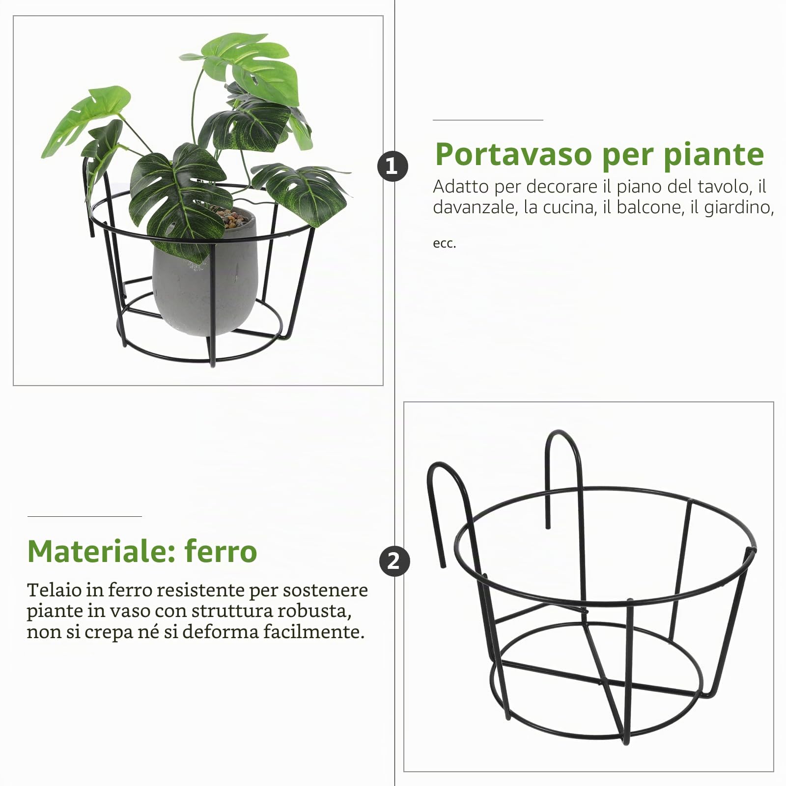 Angoily 2 Pezzi Sospese Portavasi da Fiori, Cesto per Fioriere Sospese, Fioriere per Ringhiere Da Balcone, Nero