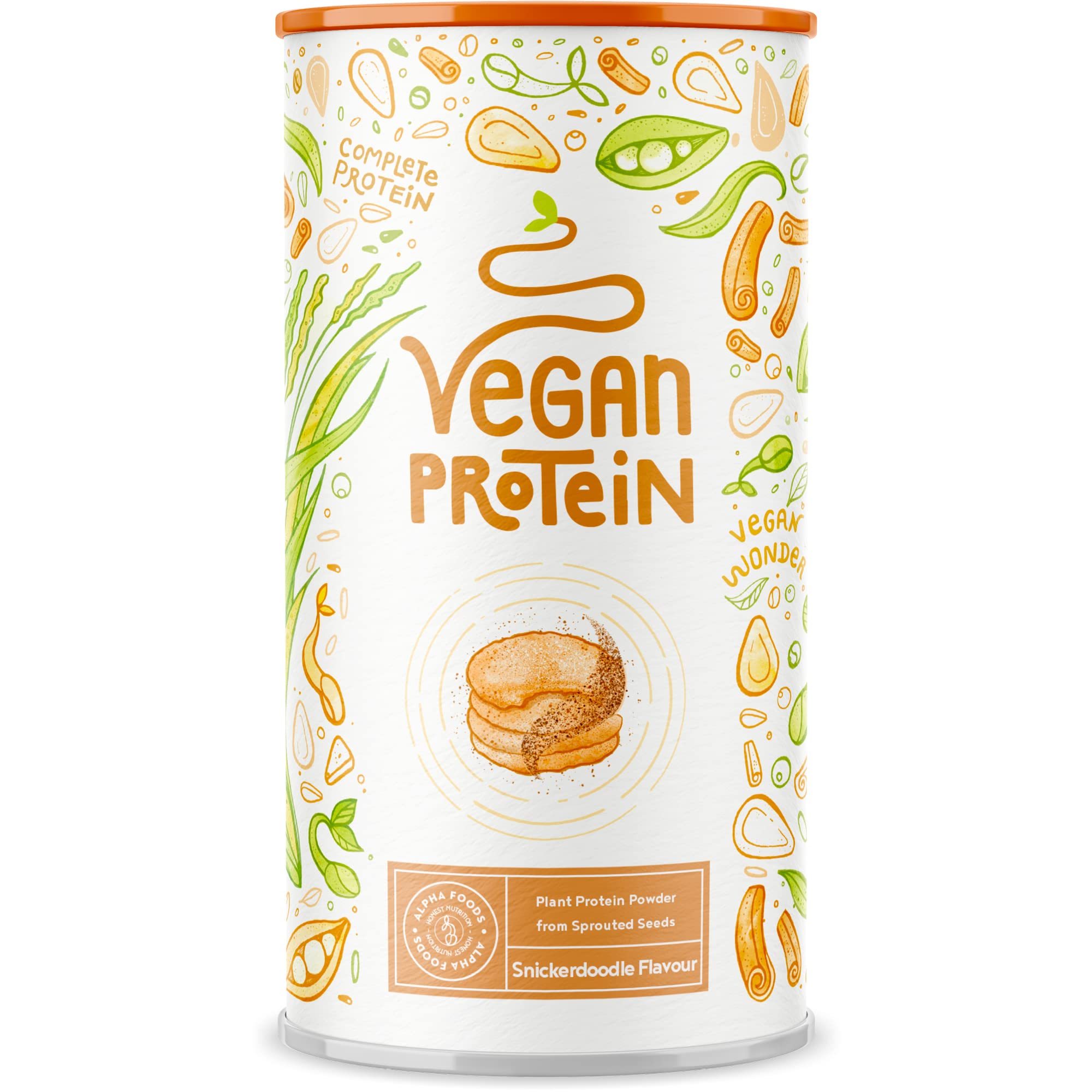 Vegan Proteine en Poudre [600g] | Snickerdoodle | 23g Protein | Protéine Powder de Soja, Riz, Pois & Graines de Tournesol | Pre/Post Workout Proteines Musculation | Shake Protéines | Alpha Foods