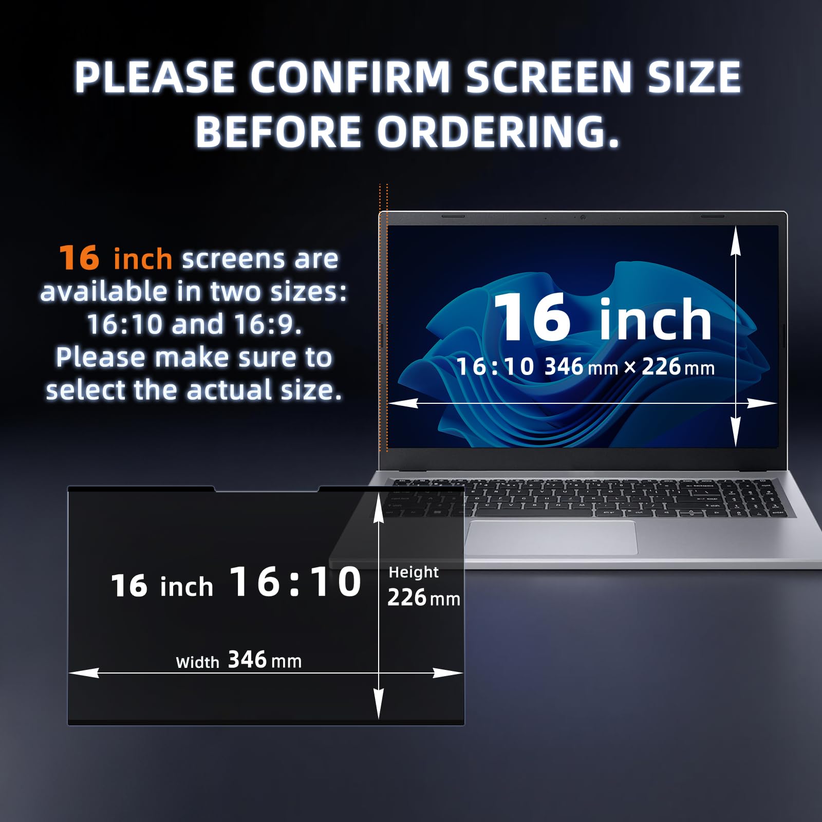 Nano-Adsorption Confidentialité Filtre pour 16" Portable 16:10, Filtre Protecteur d'écran, Amovible Anti-Lumière Bleu Protection Ecran PC Compatible avec Les écrans tactiles