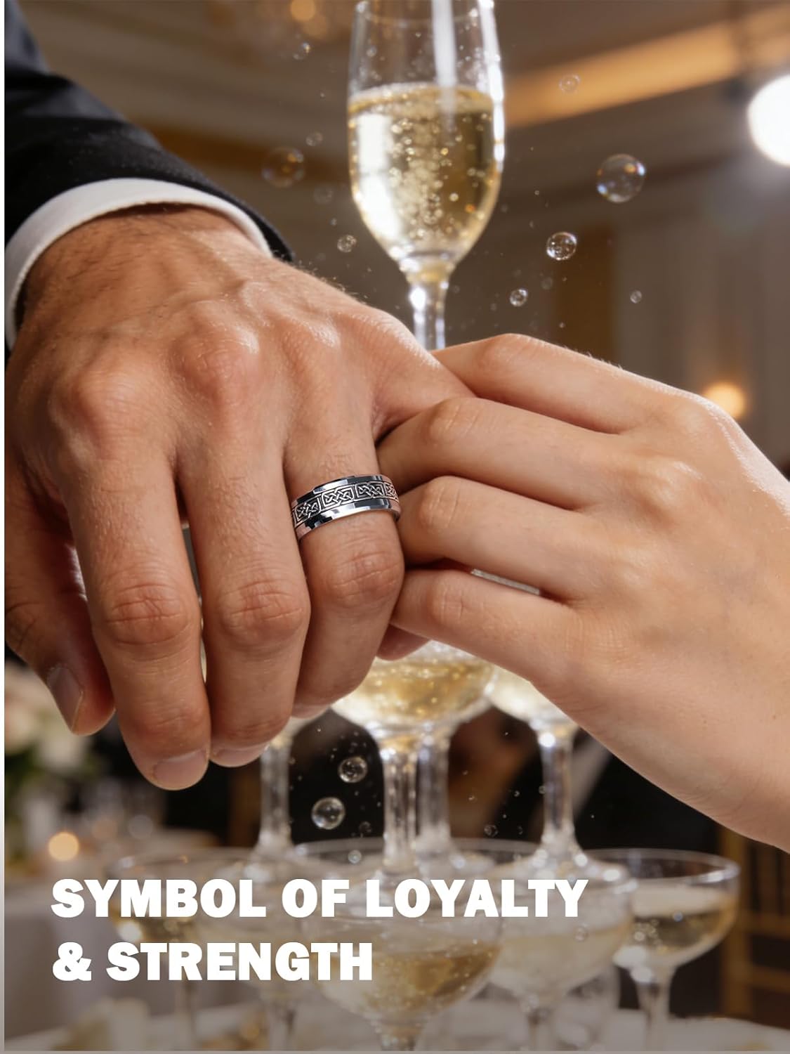 NUNCAD 8mm Tungsten Rings for Men, Inlay 925 Sterling Silver Celtic Knot Ring Mens Wedding Band Jewelry Gift Comfort Fit Size 8-12 - Image 4