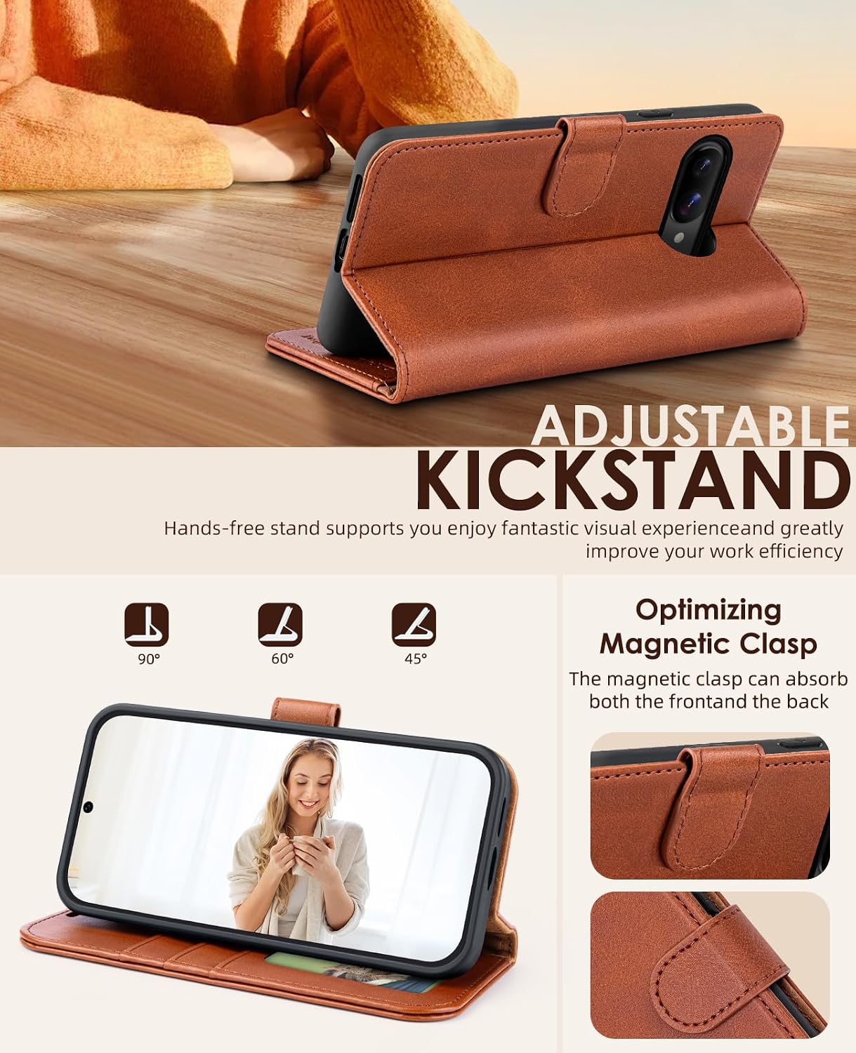 OCASE Compatible with Google Pixel 9a Wallet Case, PU Leather Flip Folio Case with Card Holders RFID Blocking Kickstand [Shockproof TPU Inner Shell] Phone Cover 2025, Brown