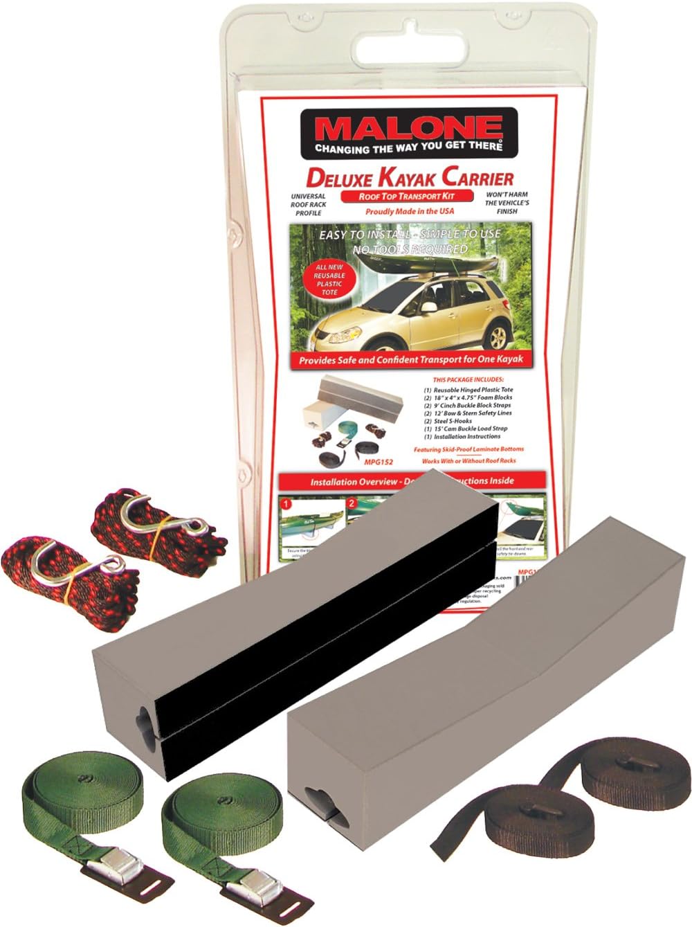 Malone Deluxe Foam Block Universal Car Top Large Kayak Carrier Kit