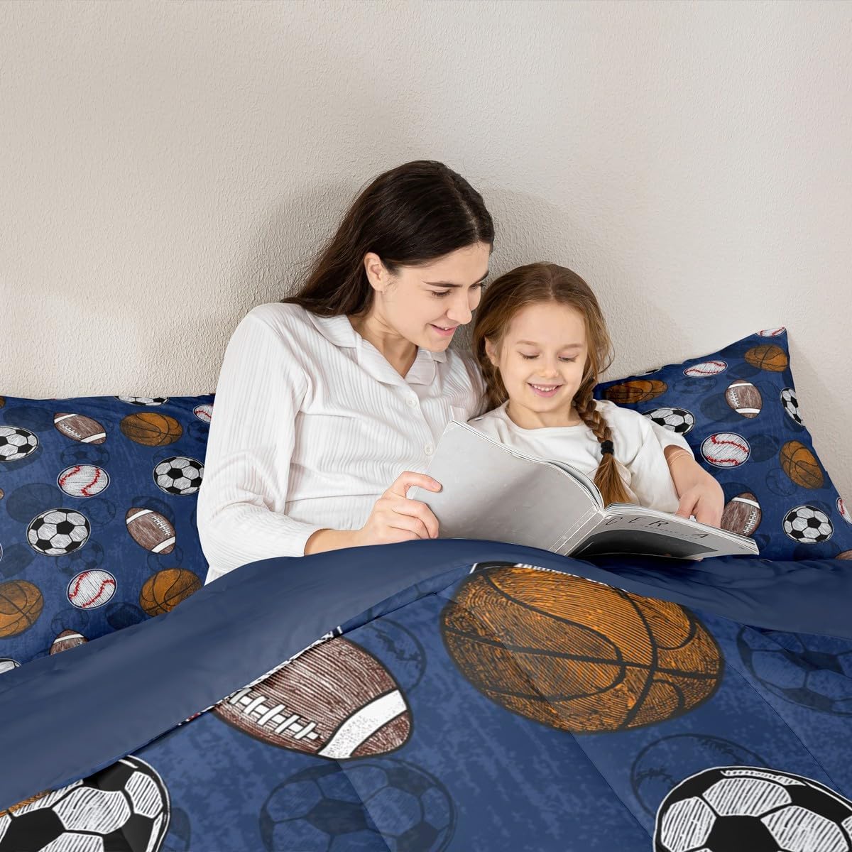 Erosebridal Soccer Comforter Set Full Size for Boys Basketball Baseball Football Bedding Set for Kids Teens Softball Rugby Ball Sports Comforter Ball Games Duvet Insert Dark Blue