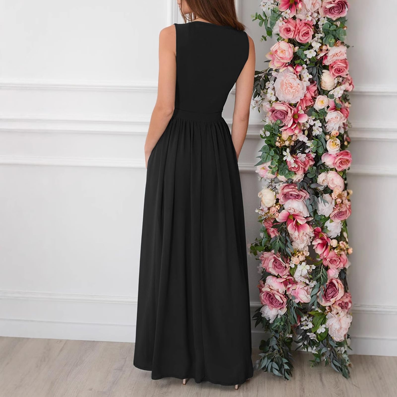 Abendkleider Elegant für Hochzeit Sexy V-Ausschnitt Maxikleid mit Schlitz Lang Bodycon Ärmellos Ballkleider Formeller Festlich Cocktailkleid Abschlusskleid Partykleid Brautjungfernkleider