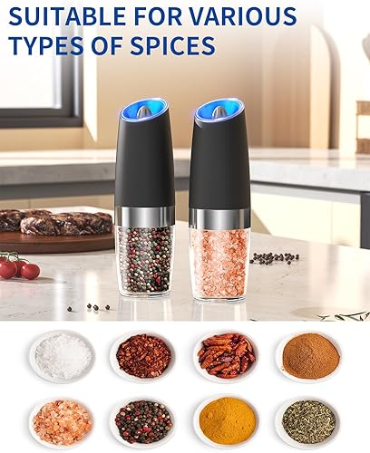 Miniatura 5 de CIRCLE JOY Gravity Electric Salt and Pepper Grinder Set Automatic Salt and Pepper Grinder Set with LED Light, Battery Operated, Adjustable