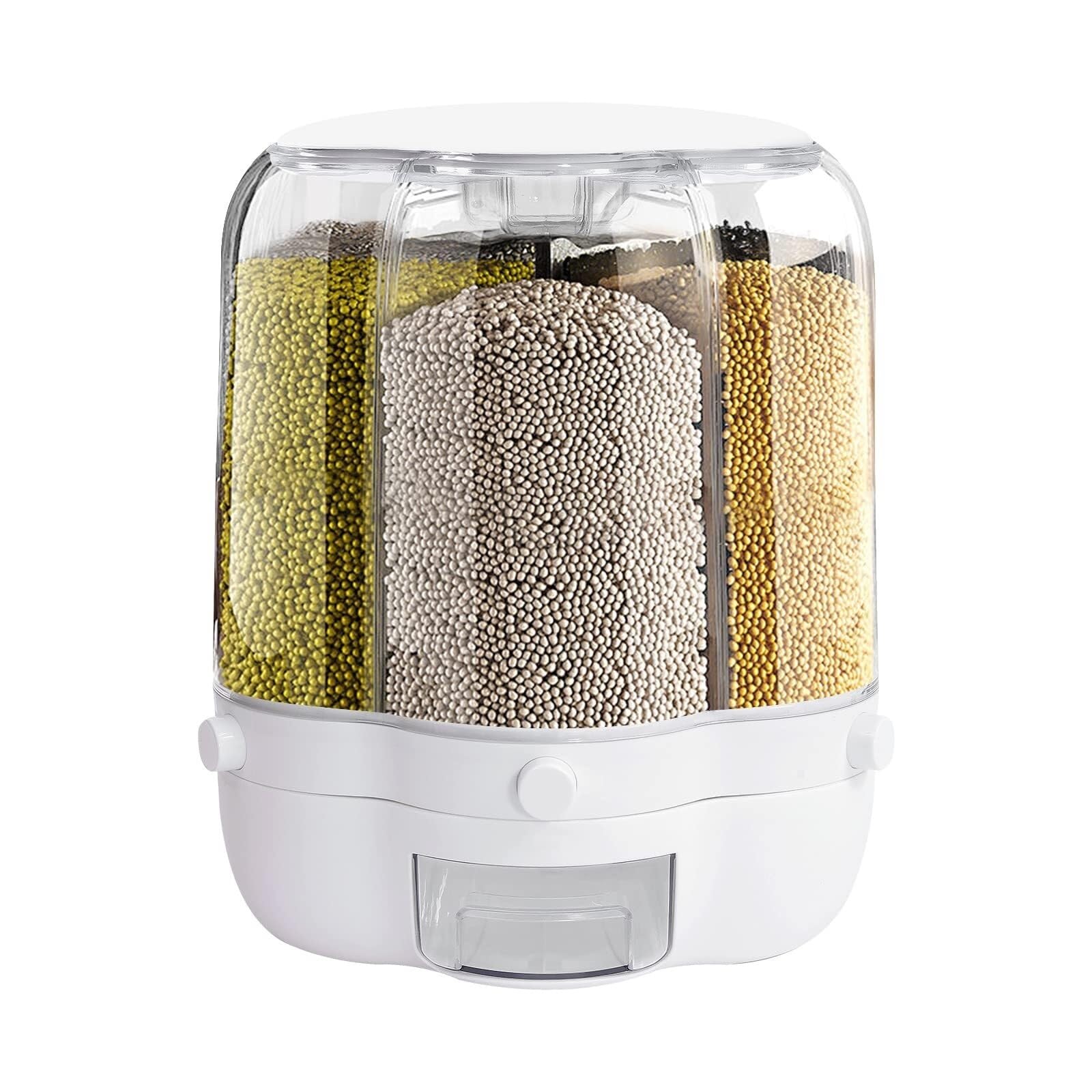CVdrtyED Dry Food Cereal Dispenser 6 Grid Rotating Grain Storage Container Dispenser Cereal Food Pantry Rice Container(26cm)
