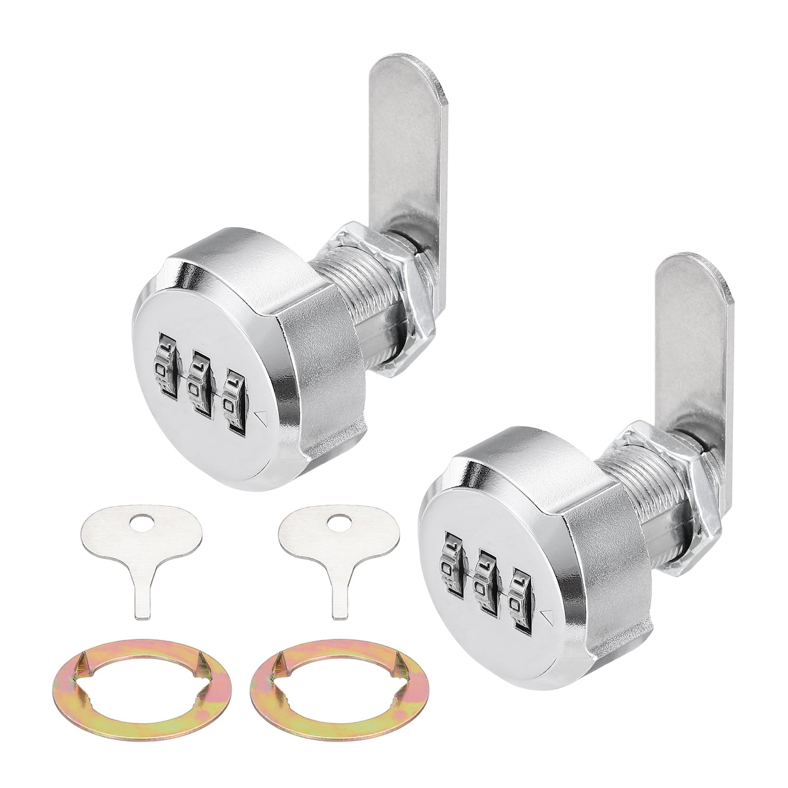 PATIKIL 2PCS Combination Cabinet Lock, 1Inch 3-Digit Keyless Metal Drawer Plum Blossom Head Locks with for Kitchen Cabinet Closet Cupboard Locker Wooden Door, Silver