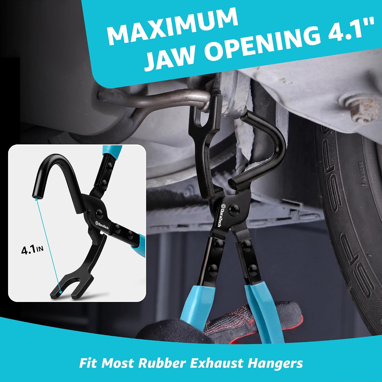 DURATECH Exhaust Hanger Removal Tool, Heavy Duty Exhaust Hanger Pliers | Remove Stubborn Rubber Hangers, Reach Tight and Hard-to-Access Areas, Non-Slip Grip, Labor-Saving, Universal Compatibility