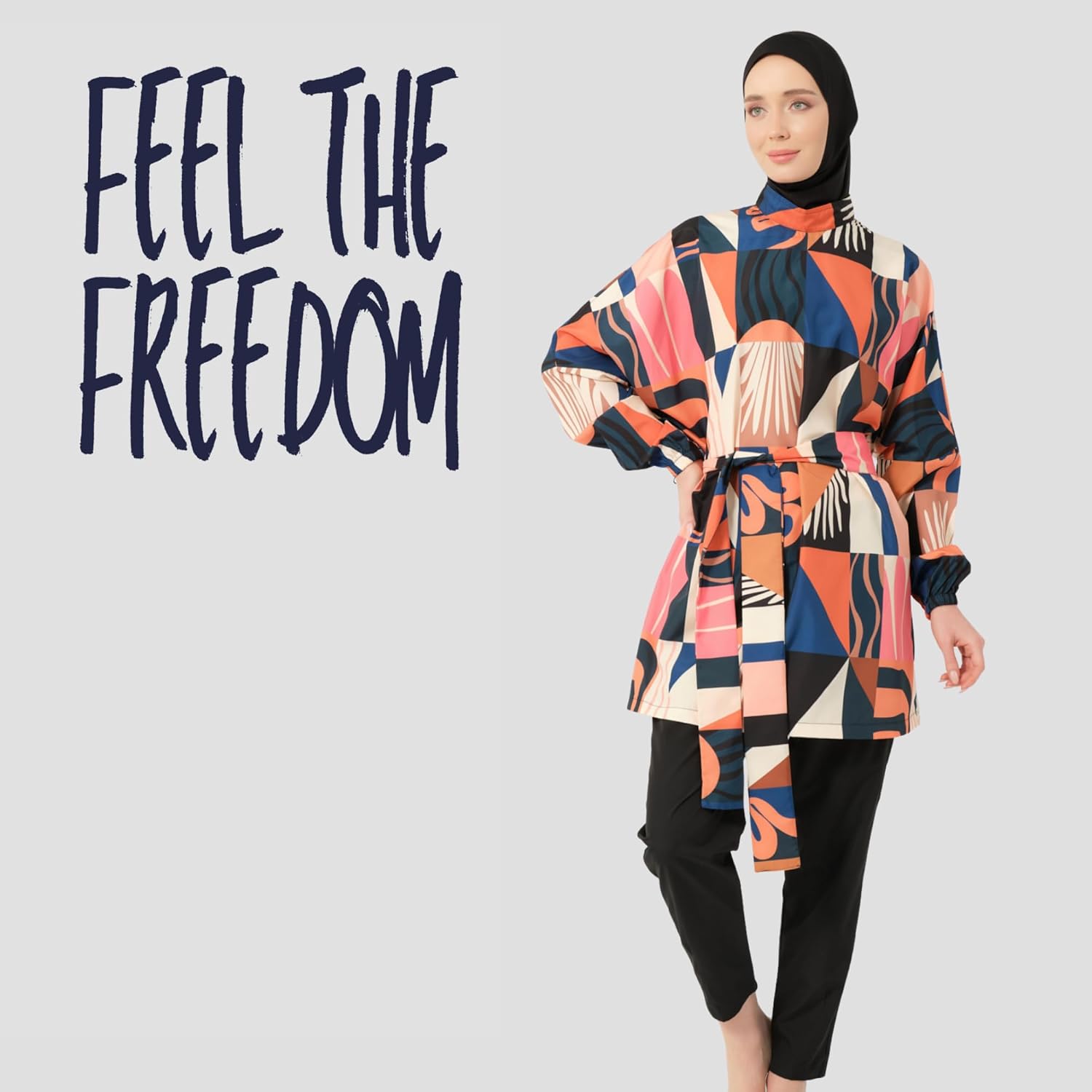 5 Piece Hijab Swimsuit for Women | Water Repellent Top, Leggings, Bonnet, Scarf and Bustier Burkini | Modest Women Clothing Black