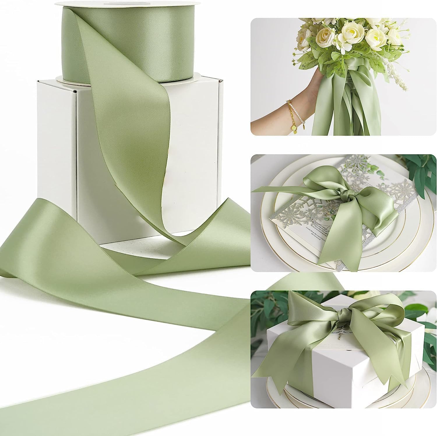 Double Sided Satin Ribbon 25mm x 10 Meters (Off White) for Gifts Wrap Sew Party, Decorations Events Dress Wedding Christmas Crafts, Bows Car, Balloons Hairs, DIY, Bouquets, Cake More — view 112