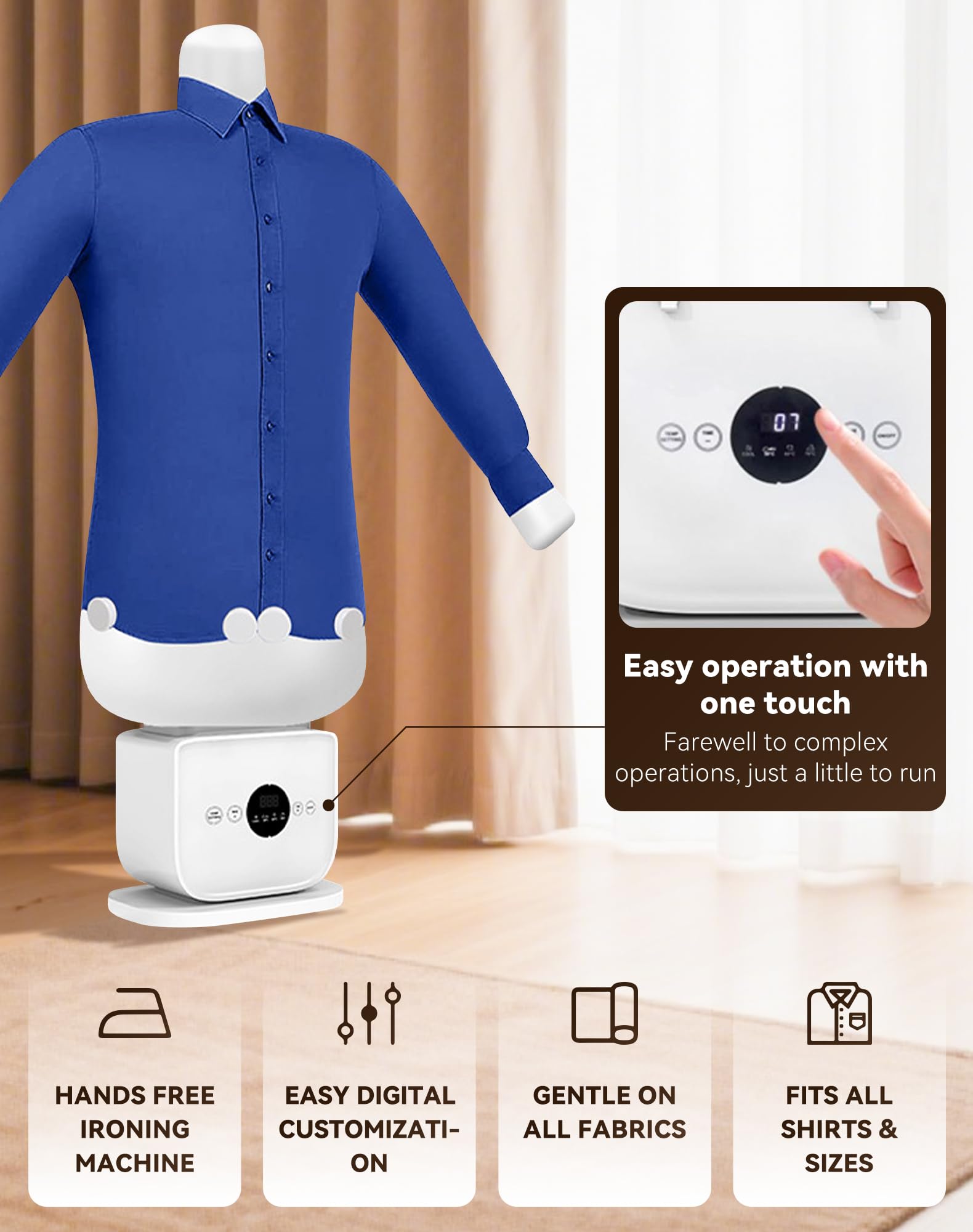 Stiratrice automatica per la casa, funzionamento a mani libere a 360°, stiratura rapida in 8 minuti, rimozione delicata delle rughe per una cura efficiente del bucato