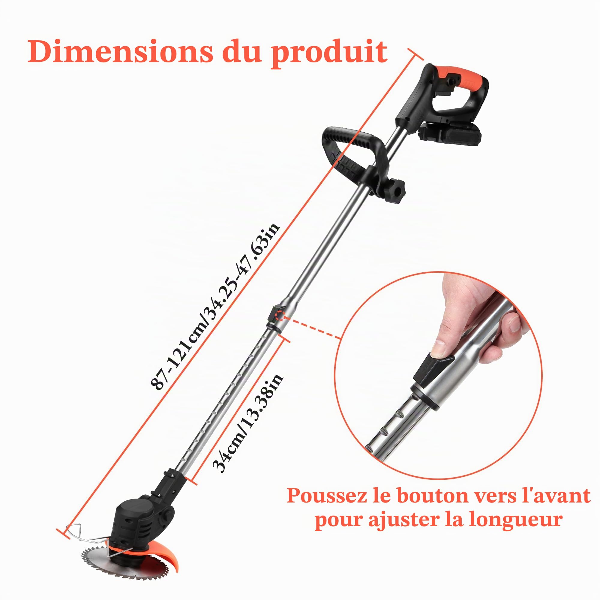 DJROLL Coupe Bordure sans Fil avec 2 Batteries, 21V Débroussailleuse Electrique sans Fil et 3 Types de Lames pour la Coupe de Jardin, Pelouses et Terres Agricoles