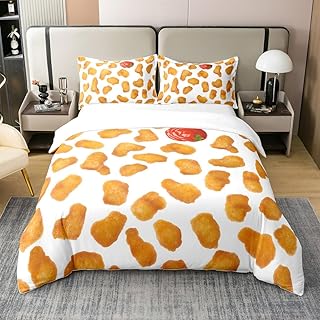 Erosebridal 100% Cotton Chicken Nuggets Fried Bedding Set Gift for Kids Boys Girls Teens Adult Food Duvet Cover Full Size Funny Food Comforter Cover Men Women Bedding Set Comfy Bedroom Decor, Yellow