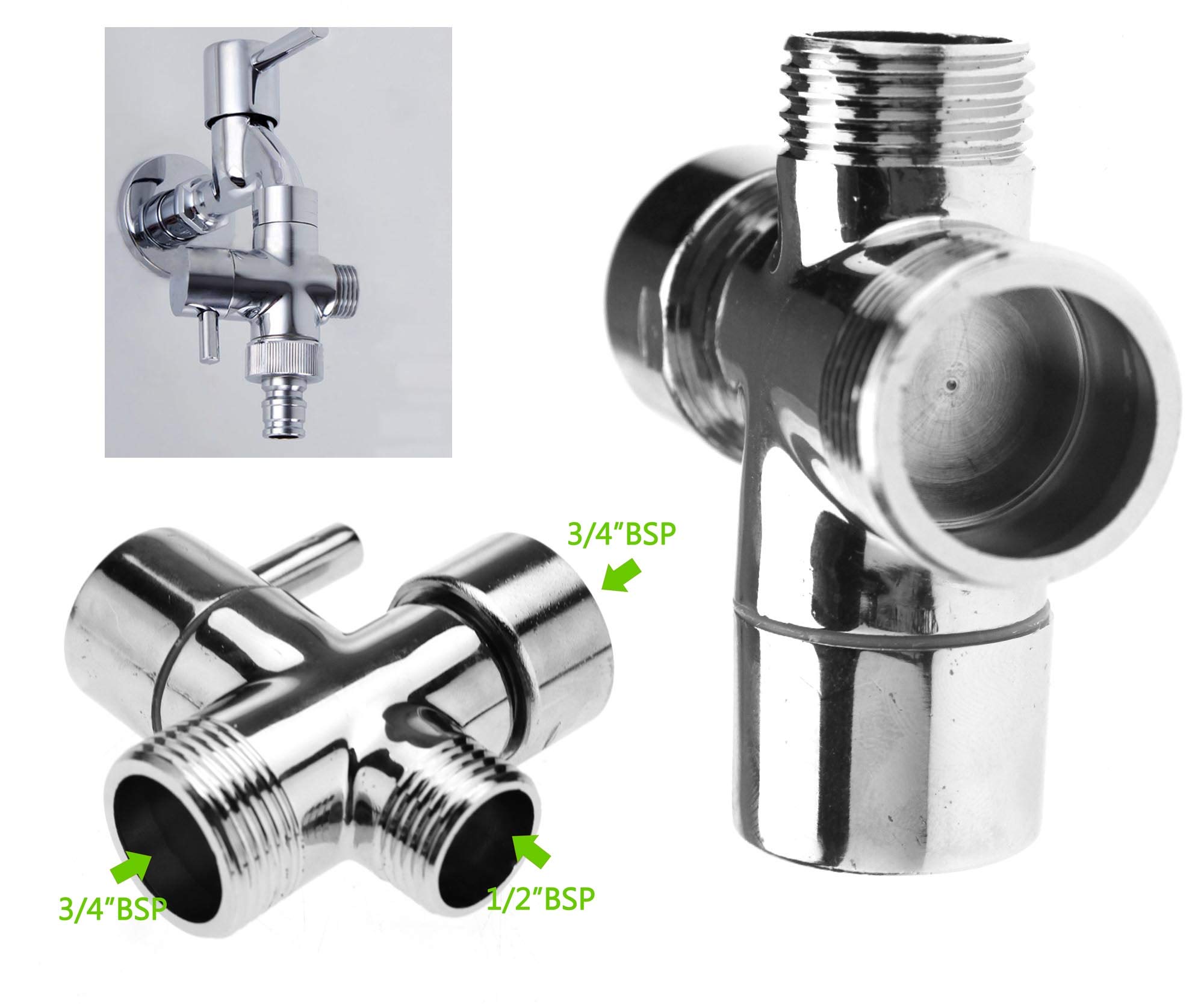 Create idea Válvula de Baño Desviada Cromada Adaptador en T BSP de 3/4" Y 1/2" para Termostato Mezclador