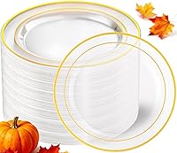 Vista 1 de I00000 60PCS Clear Gold Dessert Plates, Clear Plastic Plates with Gold Rim 7 Inch, Fancy Disposable Wedding Plate Heavy Duty for Thanksgiving