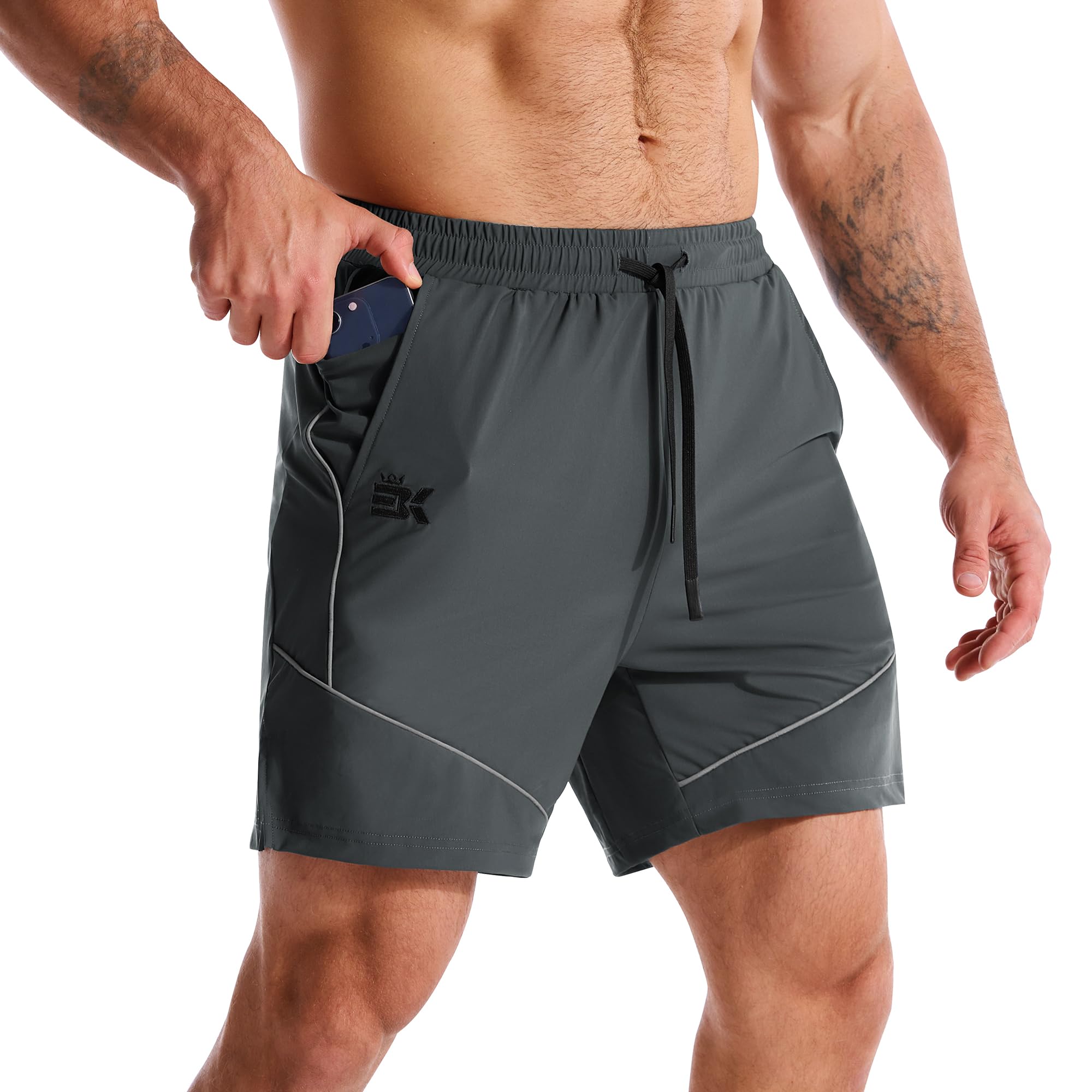 BROKIG Herren Sport Shorts Schnell Trocknend Laufhose Herren Kurz Gym Workout Kurze Hose mit Reißverschlusstasche