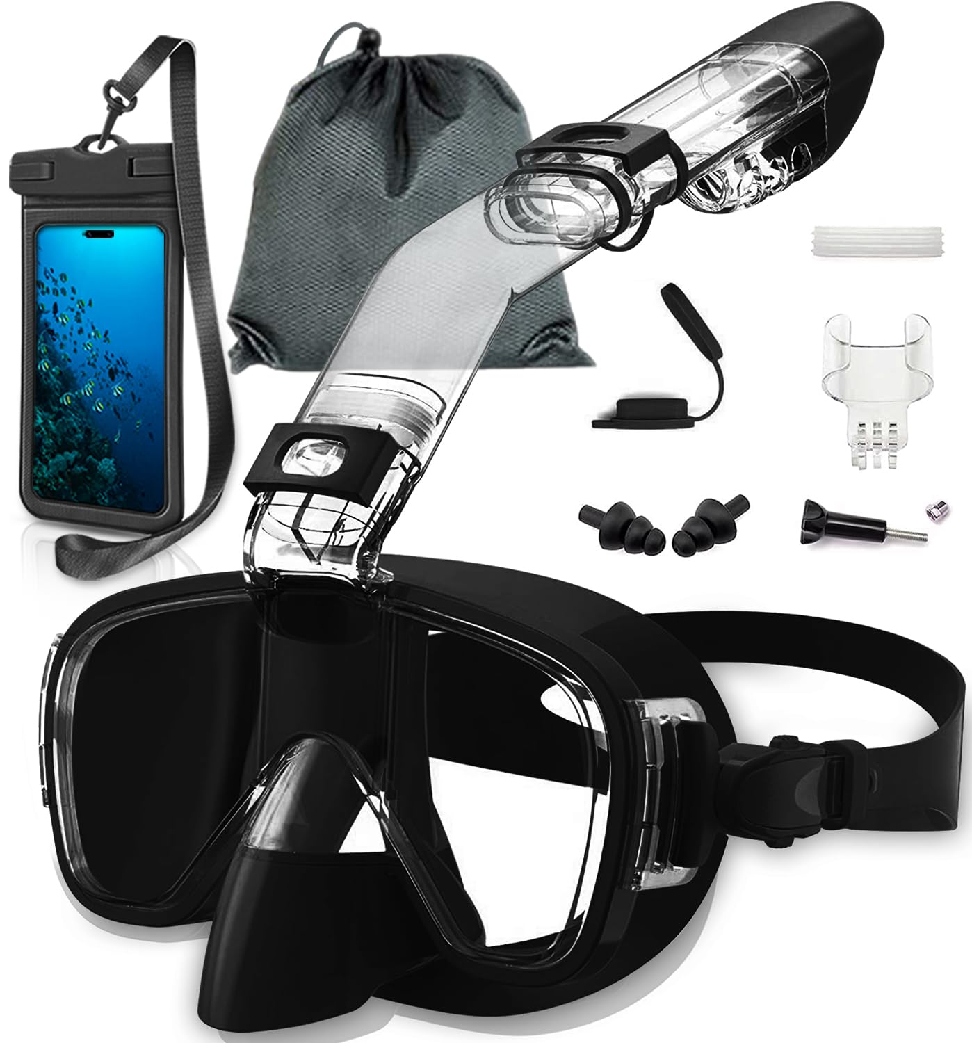 Photo 1 of 2025 Upgraded Nasal Breathing Snorkel Mask Set with Waterproof Phone Pouch Camera Mount,Ergonomic Seal for Swimming Diving Goggles for Natural Breathing for Scuba Freediving (Elegant Black, L/XL)