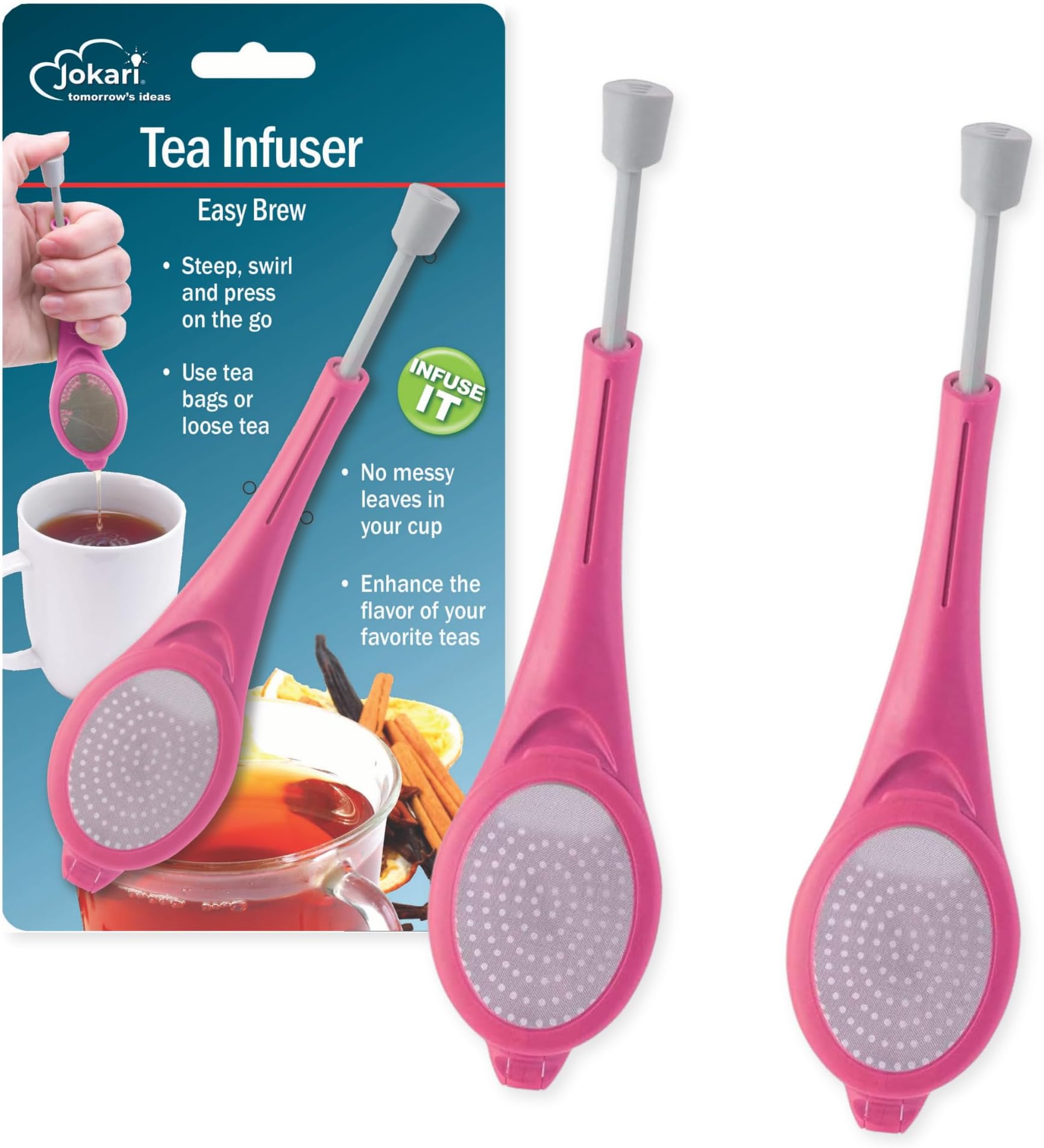 Loose Leaf Tea Infuser 2 Pack – Stainless Steel Mesh Reusable Tea Steeper with Easy Grip Handle – BPA-Free, Dishwasher Safe, for Custom Brewing – Pink