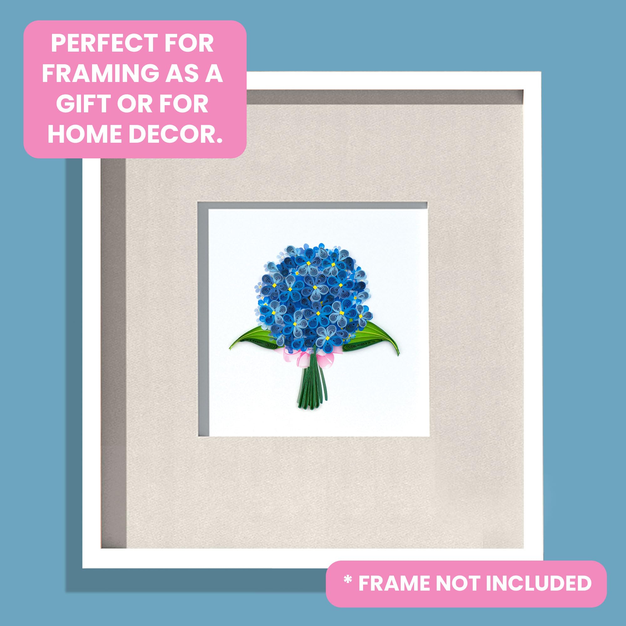 Quilling A Blue Hydrangea Bouquet Blue-Tiful Blooms Hand-Finished Greeting Card Frameable Art - Image 2
