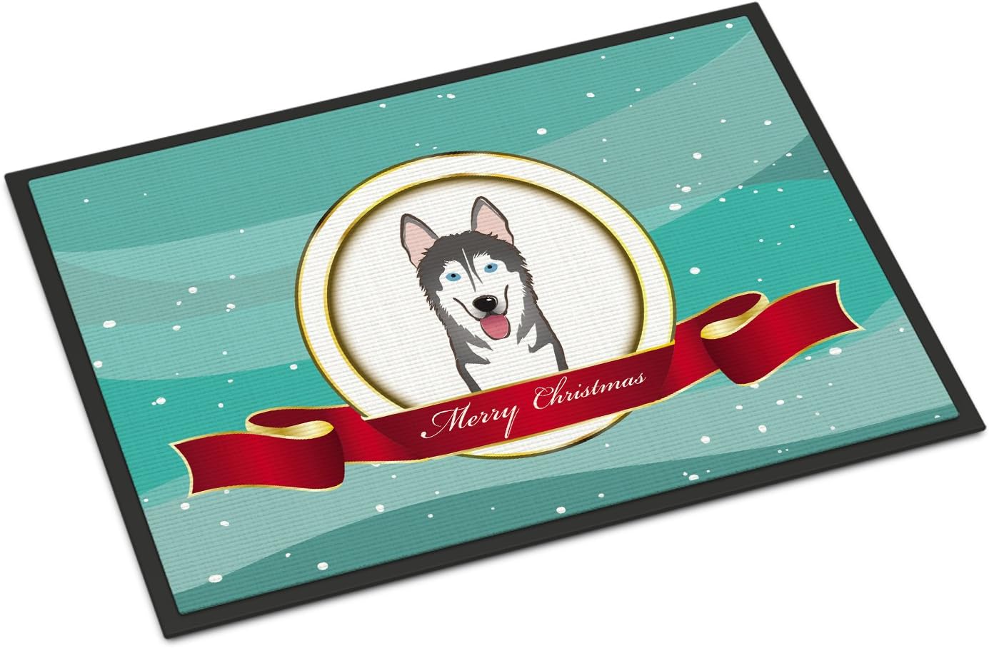 Caroline's Treasures BB1528MAT Alaskan Malamute Merry Christmas Doormat 18x27 Front Door Mat Indoor Outdoor Rugs for Entryway, Non Slip Washable Low Pile, 18H X 27W