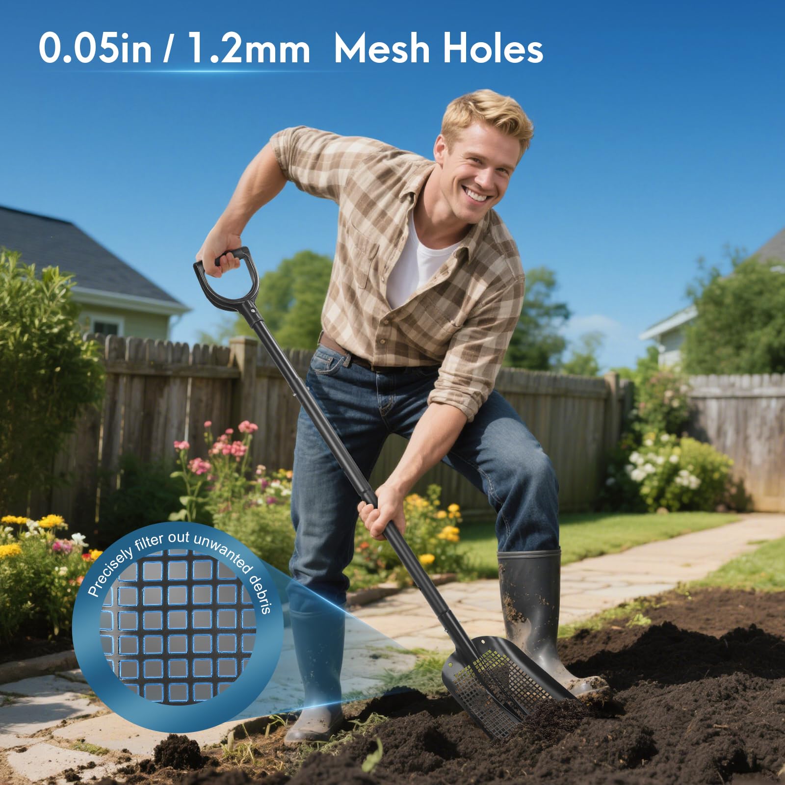 Siebschaufel, 53,5 cm lang, robust, Metall-Sandsieb, Hühnerstallschaufel für Sand, Strandschatzsuche, Siebschaufel mit Löchern, geeignet für Strand, Hühnerstall, Gartenarbeit usw.
