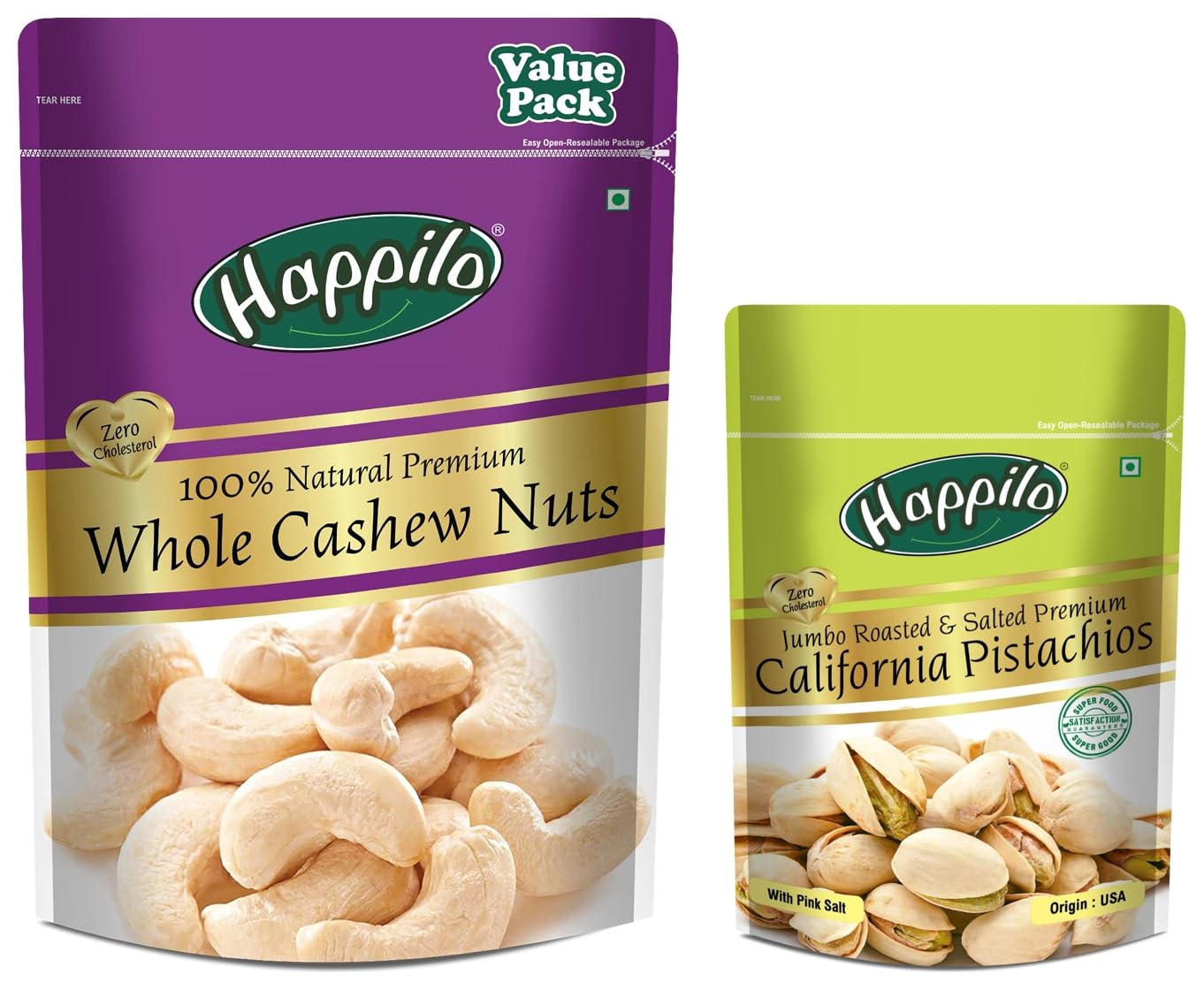 Happilo 100% Natural Premium Whole Cashews Value Pack Pouch, 500 g & Premium Californian Roasted and Salted Pistachios, 200g (B099D4LS5Z) Amazon Price History, Amazon Price Tracker