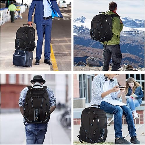 Miniatura 5 de JCDOBEST Mochila para laptop, azul, capacidad de 55L, aprobada por TSA, multiusos, puerto USB conveniente, diseño de respaldo cómodo, tela de