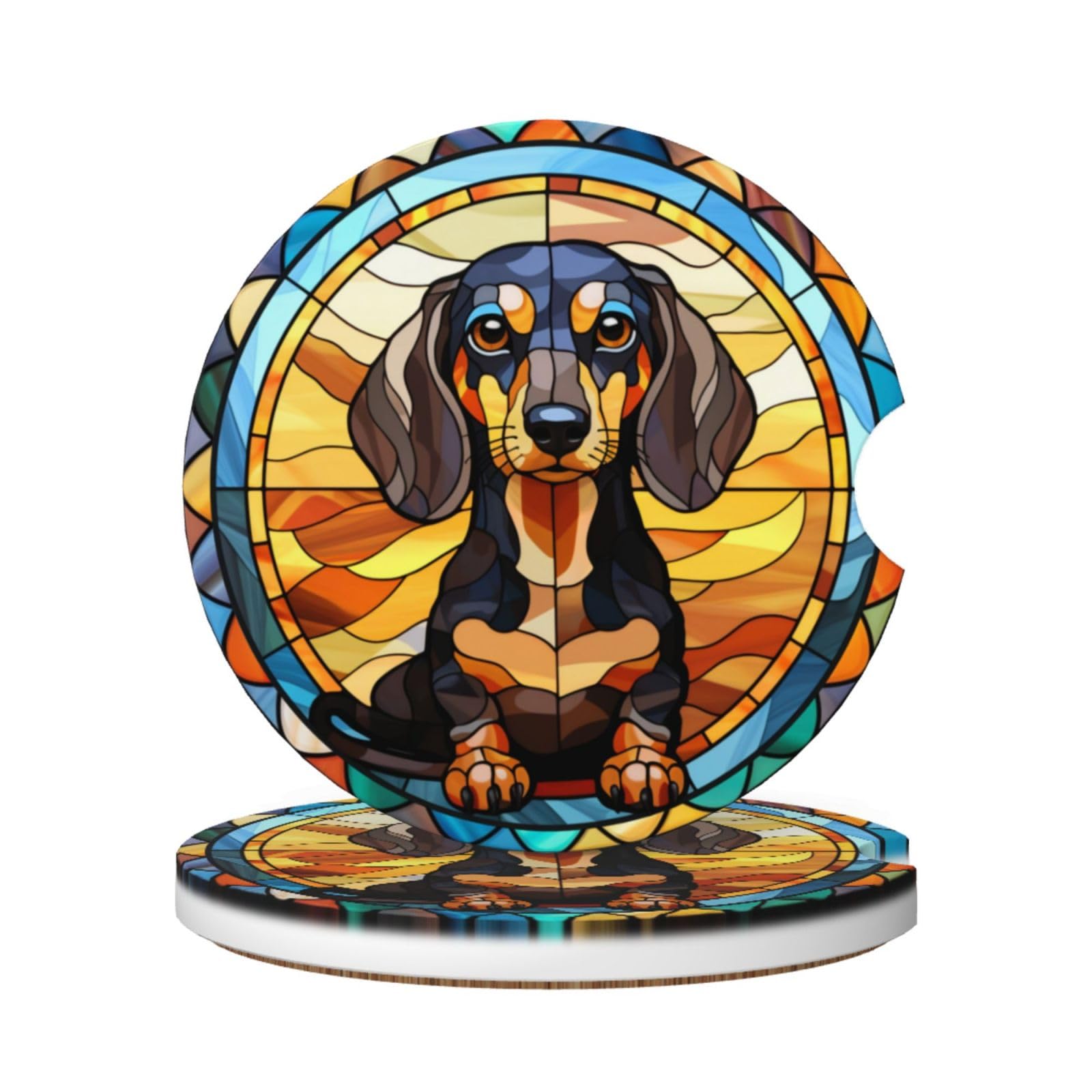 Tomaslink Dachshund Car Coasters, 2 Pack Sausage Dog Ceramic Drink Protectors, Wiener Pet Memorial Loss Of Doxie Memorial Gifts