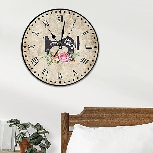 Vista 16 de Relojes de pared de madera para máquina de coser de flores, relojes sin marco, 10 pulgadas, brillante, silencioso, sin tictac, funciona