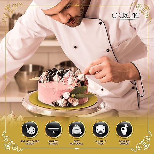 Miniatura 5 de O'CREME Tabla redonda para pastel con envoltura dorada, tambor de 14 de pulgada de grosor, diámetro de 10 pulgadas - Paquete de 10