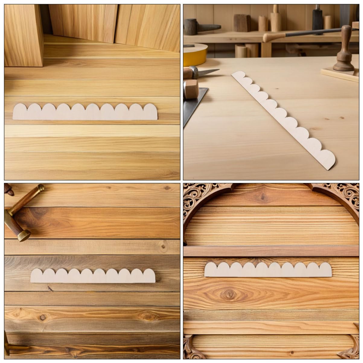 VILLCASE Scalloped Wooden Moulding Trim (Set of 6), 40x4cm Solid Wood Wavy Edge Border for Furniture Upcycling Cabinets - Image 4