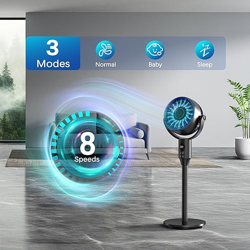 Miniatura 4 de Ventilador de pie oscilante para dormitorio, ventilador de pedestal silencioso de flujo de aire de 79 pies con 3 modos, 8 velocidades, circulador de