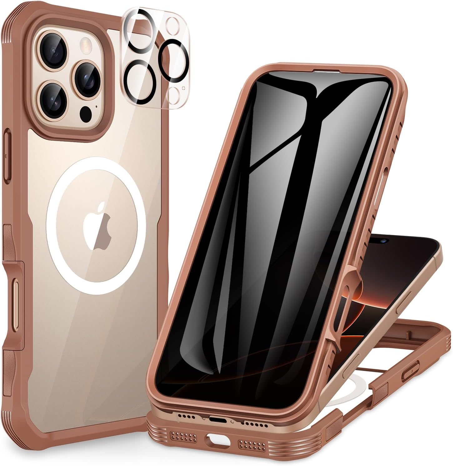 CENHUFO Privacy for iPhone 16 Pro Case, Compatible with Magsafe Magnetic Full Body Case Built-in 9H Tempered Glass Privacy Screen Protector and Camera Lens Protector, Shockproof Cover -Desert Brown