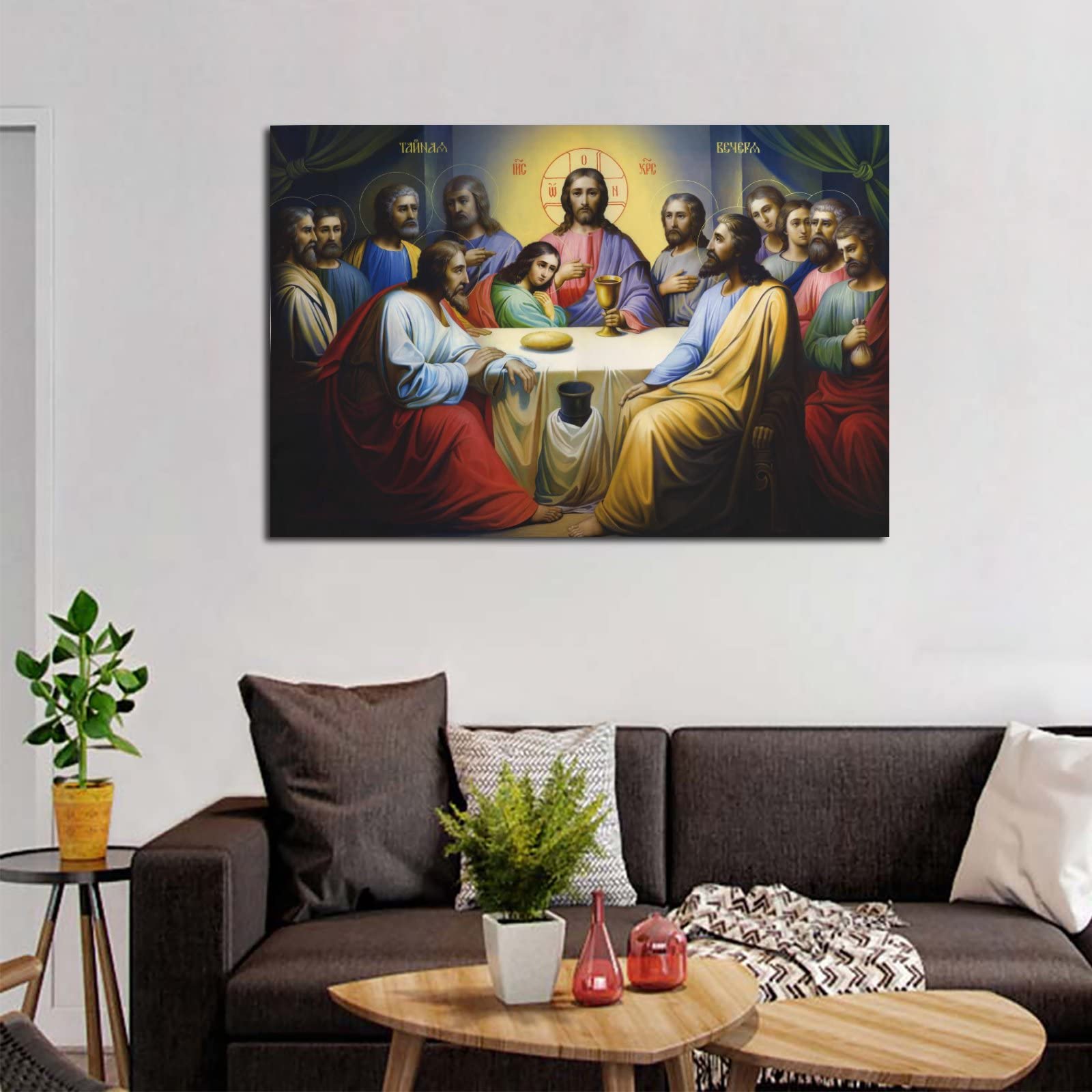 TUMOVO Poster 3D La Cène, Jésus-Christ - Décoration murale encadrée - Affiche lenticulaire et images souvenirs pour chambre de garçons et de filles - Image d'art religieux catholique (61 x 122 cm