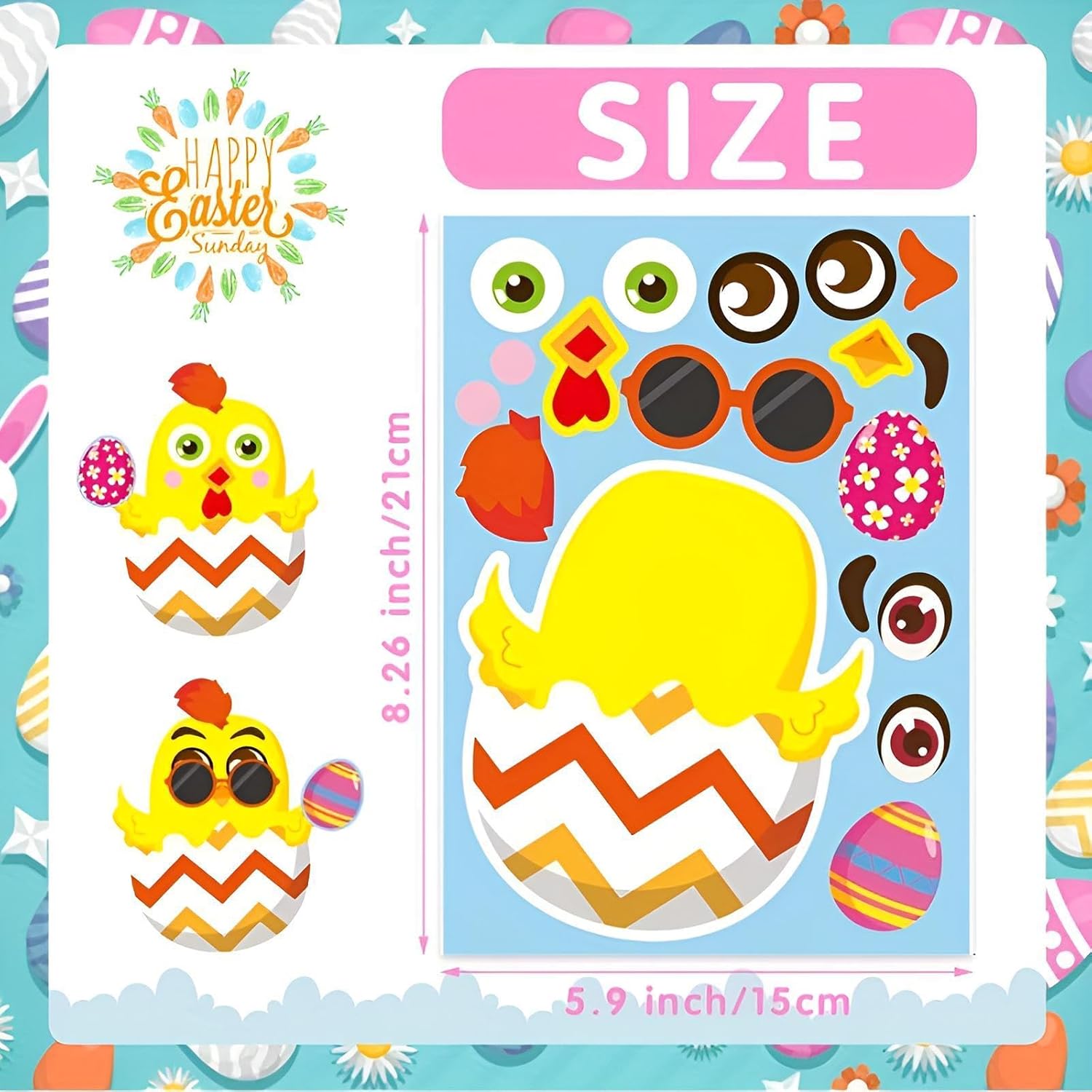 24 Sheets Easter Stickers Basket Stuffers DIY Happy Easter Egg Bunny Sticker Crafts Stickers, Gifts Decor Treats Games Activities Party Favor Supplies