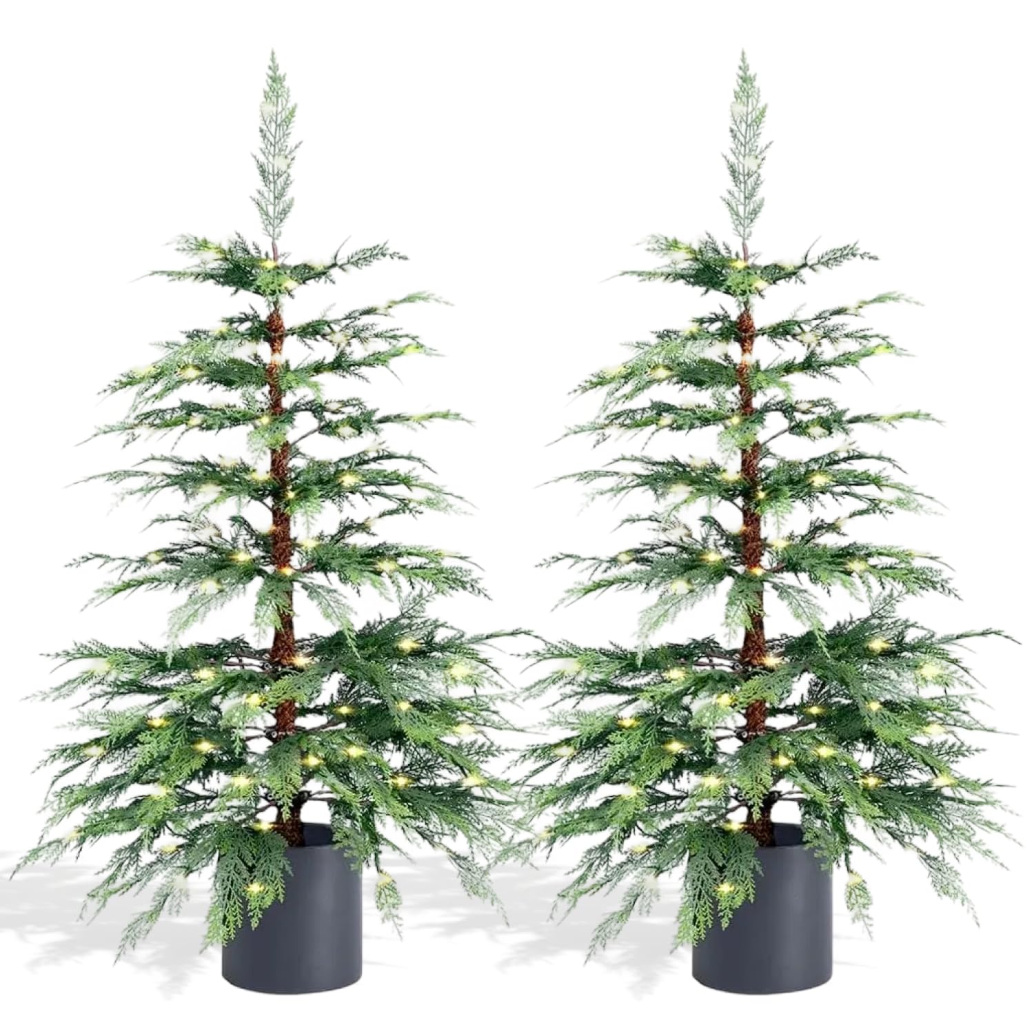 Pre-Lit Potted Hemlock Artificial Tree with Warm White Lights, Indoor Outdoor Holiday Decoration, Waterproof Battery Box, 3FT or 4FT (2, 3FT)